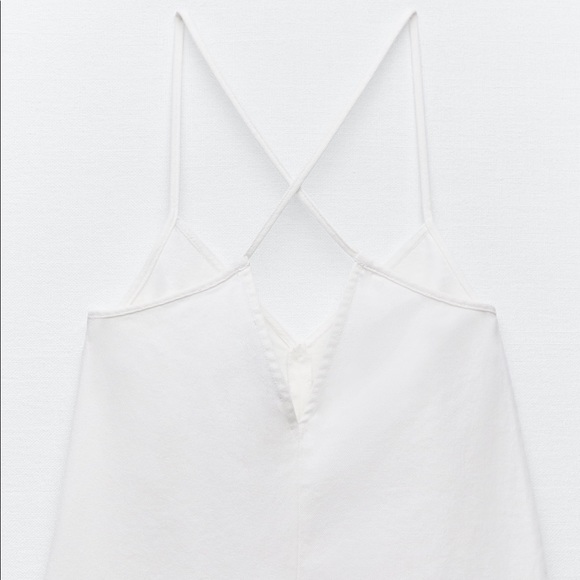 NWT ZARA White Strappy Short Denim Jumpsuit Romper Playsuit - Picture 7 of 7